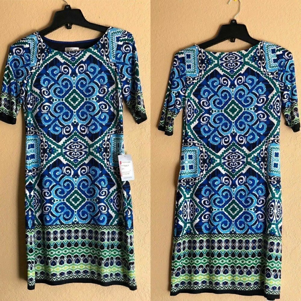 Eliza J Blue Abstract Short Sleeve Shift Dress 0 - Picture 10 of 12